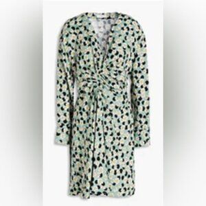 Dress  Polka-dot  Floral-print  Linen-blend  Ruched  Pleated back  Partially ela